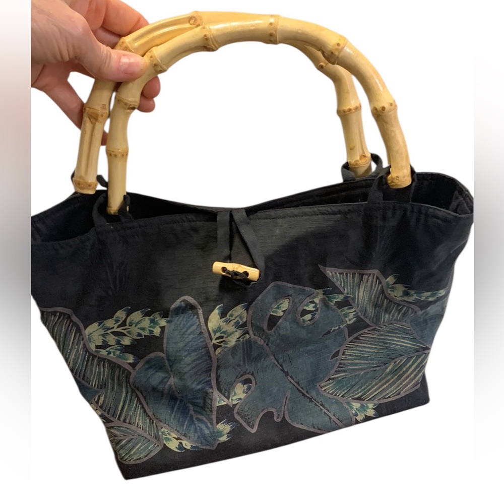 Pineapple Moon Bamboo Handle Tropical‎ Beach Vacation Tote Bag Toggle
